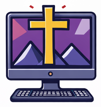 learning technologies research collaborative; image of a computer with a cross in it showing Faith and Technology